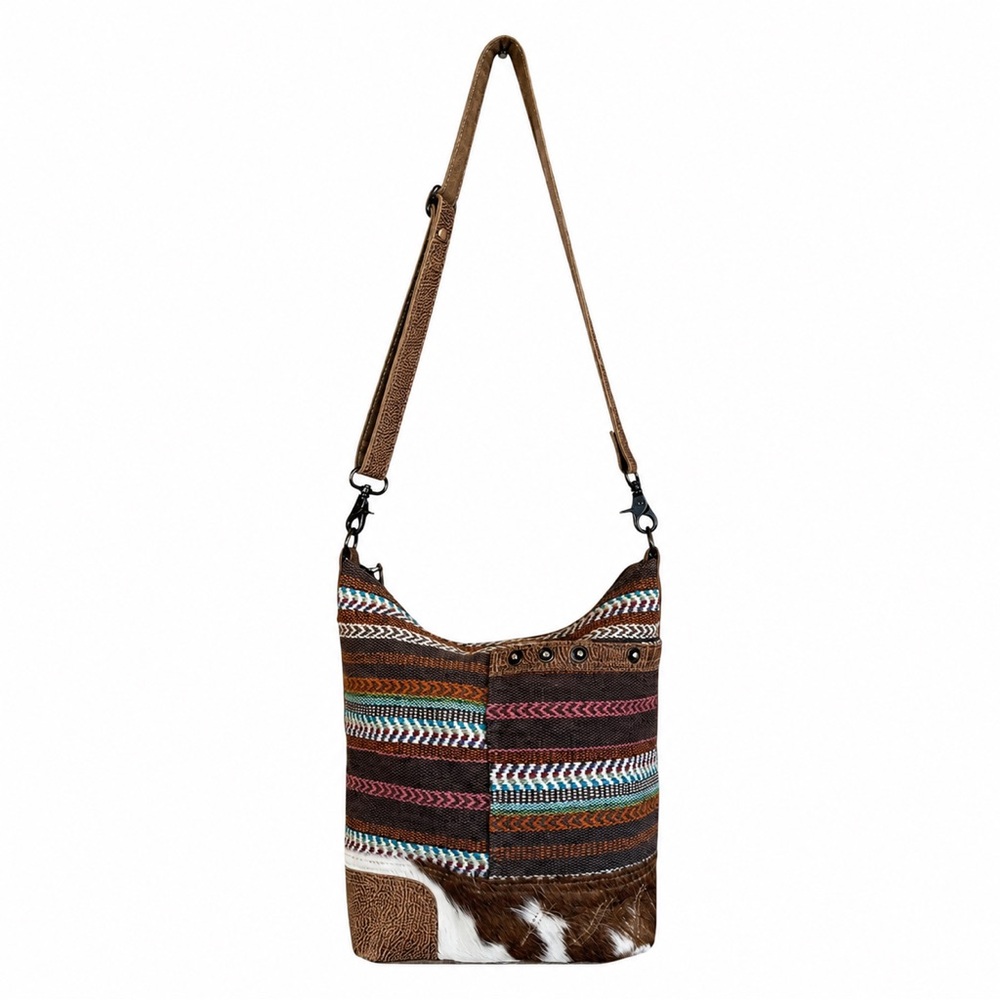Myra Bags Cowhide Crossbody Bag Western Boho Aztec Tapestry Stripe Purse - Picture 3 of 11